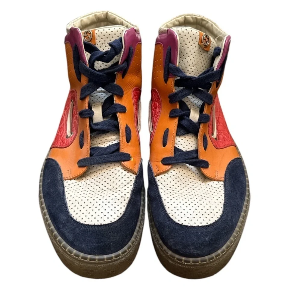 🟤 AUTHENTIC GUCCI HIGH-TOP SNEAKERS MULTICOLOR PVC 309521-Men’s Size 8